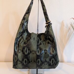 Green Snake Print Hobo Bag